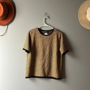 Vintage Sag Harbor Houndstooth Cropped Sweater Knit Top Crew Neck & Short Sleeve